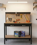 63 Inch Heavy Duty Workbench With Steel Frame And Thick MDF Top Delivers 300 Lb Capacity Includes Drawer Pegboard And Storage Shelf