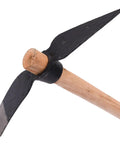 All In One Garden Pick And Mattock Hand Tool For Loosening Soil And Cultivating Veggie Gardens Or Flower Beds Super Handy Multipurpose Hoe And Digging Tool with wood handle and metal blade.