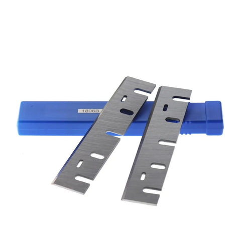 Two Pack 1806B Planer Blades And Reversible Cutter Knives For Woodworking Machinery Heavy Duty Hss Steel in blue case.