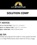 Fit advice for Solution Comp Rock Climbing Shoes For Men, Black Yellow, Size 12.5 US. Guidance on sizing for different foot types.