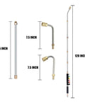 120 Inch Stainless Steel Pressure Washer Extension Wand Workhorse With 30 Degree And 90 Degree Curved Rods, Quarter Inch Quick Connect, Spray Tip Set, Anti Leak Ring Replacement, Heavy Duty Up To 4000 PSI Power Washer Lance parts displayed including 15 inch sections and curved rods.