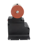 Rock Solid Mini Bench Grinder Featuring 18V Cordless Battery Power And A No Nonsense 250W Motor Delivering Clean 7000 Rpm, side view showing sanding wheel.