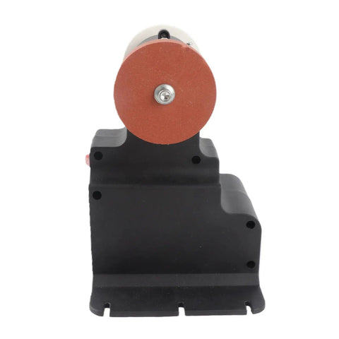Rock Solid Mini Bench Grinder Featuring 18V Cordless Battery Power And A No Nonsense 250W Motor Delivering Clean 7000 Rpm, side view showing sanding wheel.