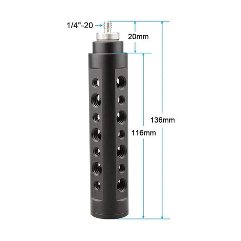 Aluminum Camera Handle Grip For Small Cameras Camcorders And DSLRs With CNC Machined Aluminum Construction Anodized Black Finish with dimensions