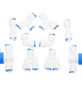 Super Easy Push To Connect White Pom Water Purifier Fittings Kit With 10 Pieces Smooth Hose Connectors No Burrs For Home Filters And Professional Use Super Durable And Quick Install. White plastic 10-piece push-fit water hose connector kit