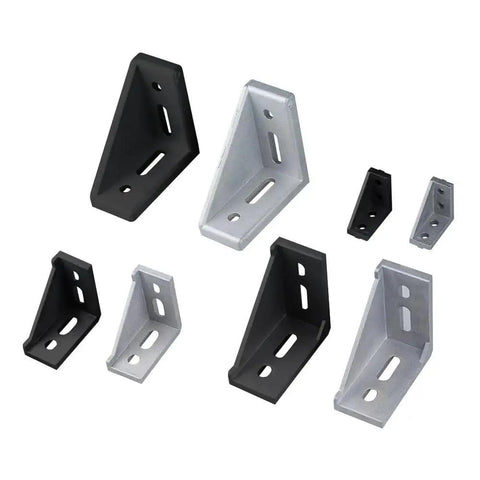 Sturdy Black Corner Bracket for 2040 3060 4080 Aluminum Extrusion Profiles Rigid 90 Degree Angle L Bracket Connector for T Slot and V Slot Frame Build Projects Heavy Duty Mounting Plate Hardware 10 Pieces Included in various angles.