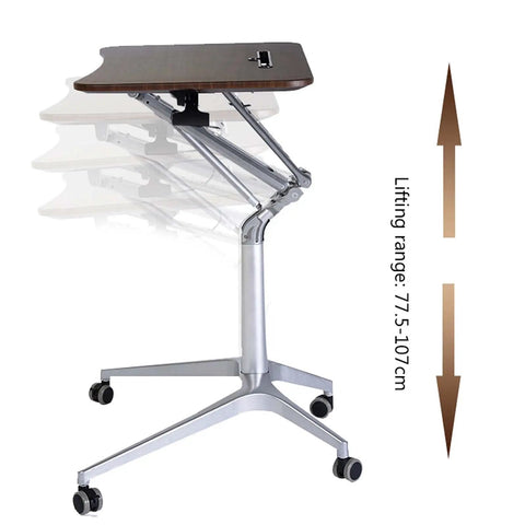Mobile Standing Desk With Smooth Roll Casters Height Adjustable Sit To Stand Laptop Table Kick Back Remote Work Hub Rock Solid Rolling Cart With Pneumatic Height Adjustment showing lifting range adjustment from 77.5 to 107 cm.