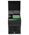 Beefy 11KW To 22KW VFD Drive 220V To 380V Inverter For 3 Phase Motors, Programmable Logic Controller, Motor Speed Controller, 3 Phase Frequency Converter, HE100-11KW Compatible. Black front terminal view