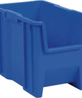 Open Front Stackable Storage Bins For Garage And Home Organization, Heavy Duty Plastic Organizer Set In Blue 4 Pack, side view
