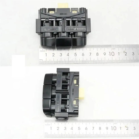 Electric Parking Brake Actuator Switch Driver Side For Toyota Corolla 2019 To 2023, black plastic with connectors, top and side view.