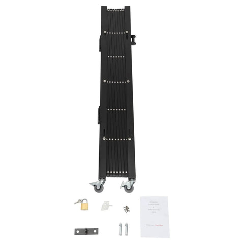 Built Like A Tank Foldable Security Gate 48 By 71 Inch Expandable Iron Frame Barrier with lock and installation parts.