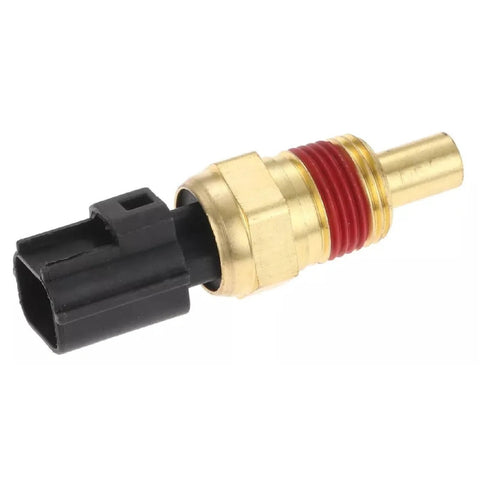 Engine coolant temperature sensor with brass body, red O-ring seal, and black plastic connector