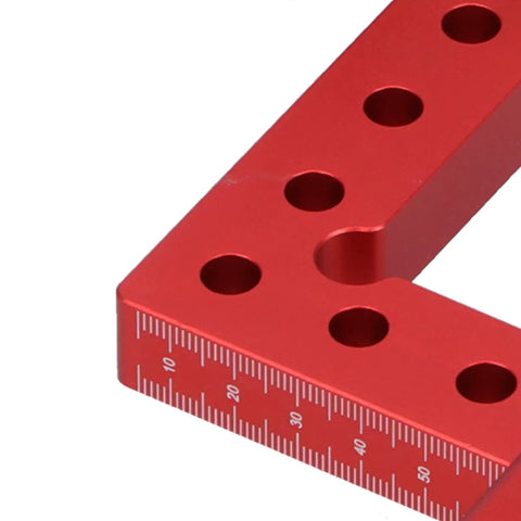 90 Degree Positioning Square Right Angle Fixture For Woodworking showing aluminum design, metric scale detail, red color, 140mm