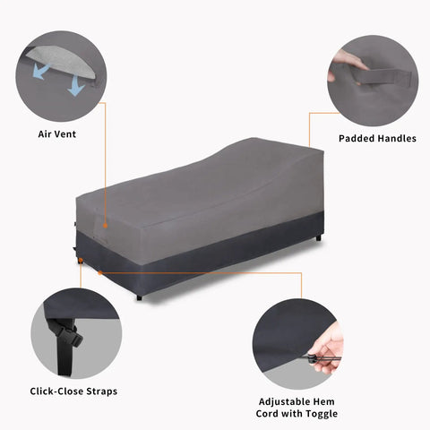 Heavy Duty Waterproof Outdoor Chaise Lounge Cover Set With Air Vent, Windproof Patio Lounge Chair Covers, Gray, adjustable features