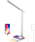 LED Desk Lamp With Wireless Charging And USB Port, Dimmable Eye Care Light With phone on charging pad