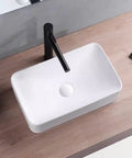 USZWBY Vessel Sinks Modern Minimalist Table Basin On The Counter Rectangular Washbasin Ceramic Art Bathroom Bowl Sink on wooden countertop.