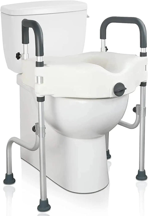 Raised Toilet Seat With Handles For Seniors And Post Surgery Recovery, Adjustable Height, Easy Install Safety Frame