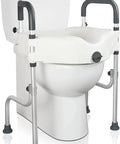 Raised Toilet Seat With Handles For Seniors And Post Surgery Recovery, Adjustable Height, Easy Install Safety Frame, Heavy Duty Aluminum With HDPE