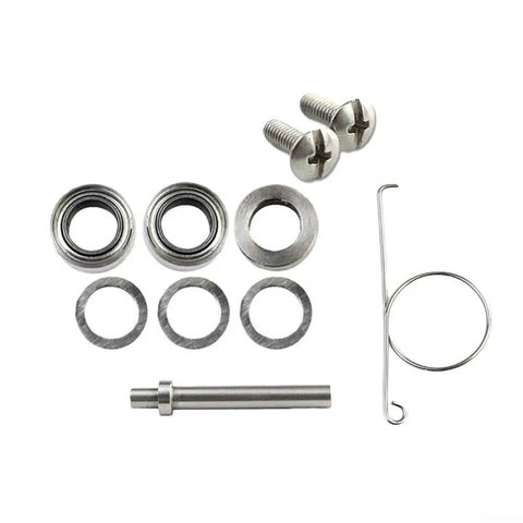 Cool Fishing Reel Handle Knob Repair Kit With Shaft And Bearings Includes Washers Screws Gasket Assembly For Freshwater Upgrades银色金属 10 Pieces Size 7 4 2 5mm, metal parts laid out