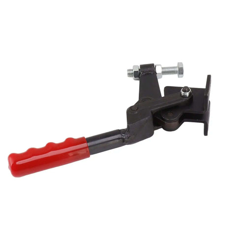 Built Tough Toggle Clamp In Carbon Steel, Heavy Duty 1543 Lb Capacity With 180 Degree Bar Rotation, red handle, side view