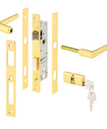 Brass Finish Storm Door Mortise Lock Set With 5 Pin Tumbler Replacement Handleset components layout