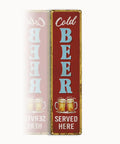 Rustic Cold Beer Served Here Metal Wall Sign Retro Vertical Tin Decor, 15.7x3.9 inches, ideal for game room or garage.