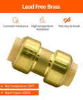 12 Pack One Half Inch Push To Connect Plumbing Fittings Straight Couplings With Disconnect Clip For Copper PEX CPVC Pipe Made Of Brass Durable DIY Friendly Easy Install For Home Plumbing And Hydronic Heating brass fitting