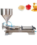 Built Tough Pneumatic Cream Filler Machine For Viscous Paste Zero Hassle Stainless Steel Semi Automatic Bottle Packing Equipment With Dual Heads Quick Adjust Flow Rate 10 To 5000 Ml viewed from the side with stainless steel funnel.