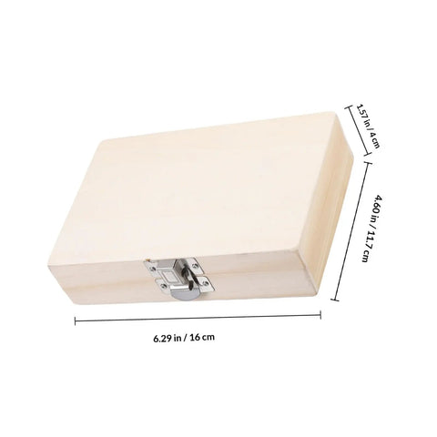 Knockout 5 Piece Forstner Bit Set For Woodworking wooden storage box shown from above, dimensions 6.29 in x 4.60 in, with metal clasp.