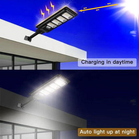 Solar Street Light With Motion Sensor No Wire Setup 60000 Lumens Dusk To Dawn LED Outdoor Flood Light IP65 Waterproof