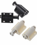 Magnetic Touch Latches 2Pcs Set For Handleless Cabinets with black and white components shown from top angle