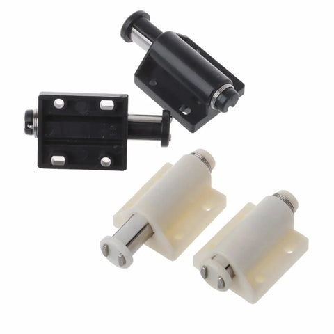 Magnetic Touch Latches 2Pcs Set For Handleless Cabinets with black and white components shown from top angle