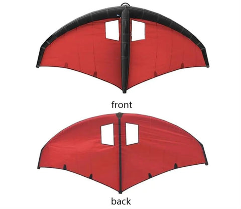 Front and back views of Inflatable Surf Wing For Wind Foil And Kitesurfing, Totally Flexible Wing For Hydrofoils.