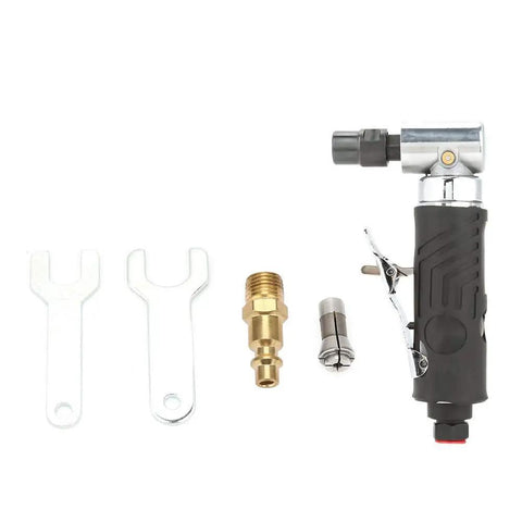 Heavy Duty Pneumatic Die Grinder With 90 Degree Right Angle Air Inlet For Tough Metal Polishing And Quick Corner Edging tool with accessories.