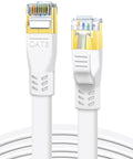 Close-up of Cat 8 Flat Ethernet Cable 40Gbps For Hardcore Gaming And Smooth Streaming, showing RJ45 connectors and flat cable design.