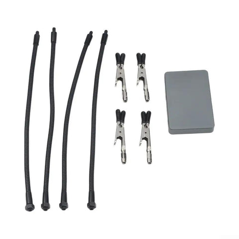 Four Arm Soldering Helper With Flexible 260mm Arms And Heat Resistant Silicone Clamps, A Secure PCB Holder For Precision Electronics, Reaching Tough Joints, Ideal Soldering Aid For DIY Projects And Pro Shops. Four 260mm flexible arms, silicone clamps, gray base