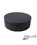 Emvanv Electric Rotating Display Turntable 360 Auto Spin Platform For Product Photos quiet USB powered black turntable with charging cable.