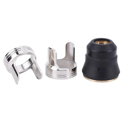 Premium 24-Piece Plasma Cutting Consumables Kit For PT40 CUT55 CUT65 Torches featuring three plasma cutting nozzles and tips.