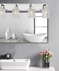 Chrome Crystal Vanity Light For Bathroom Four Light Farmhouse Style Sconces Over Mirror Modern Indoor Wall Fixtures