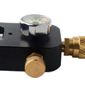 Close-up of DIN Valve Scuba Adapter For High Pressure 4500 PSI PCP Paintball HPA Tank Fill Station showing gauge and hose connection.
