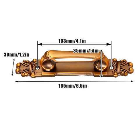 Antique Barn Door Handles And Vintage Sliding Door Handle Set in rustic European style brass with dimensions shown