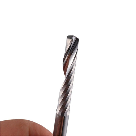 Pro 10 Piece Single Flute Up Cut Spiral End Mill Router Bit Set For Wood And Acrylic 3 175mm To 12mm Carbide Cutter Tool Kit close-up of single flute bit.