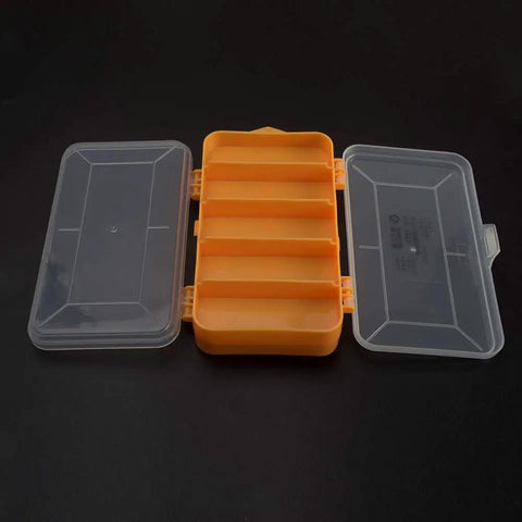 Open Double Sided 13 Compartment Hardware Box Organizer for screws, nuts, bolts in yellow durable plastic with transparent lids