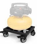 Heavy Duty Metal Air Compressor Cart With Dual Locking Caster Wheels Holds Eight Hundred Pounds, featuring sturdy black base and wheels.