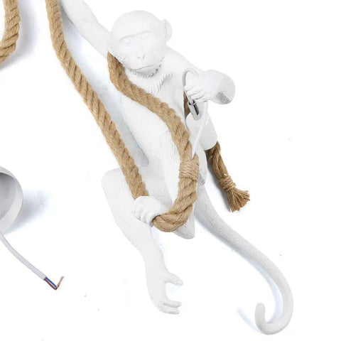 White resin monkey with hemp rope, part of Monkey Pendant Light Fixture With Hemp Rope, Dope Vintage Loft Style Chandelier