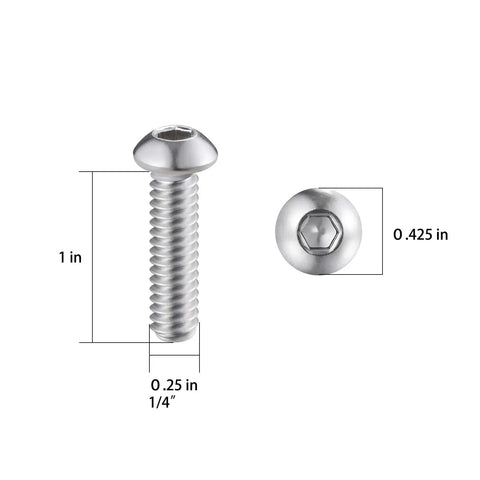 Heavy Duty 50 Pack Of 1/4-20 By 1 Inch Button Head Socket Cap Bolts Made From 304 Stainless Steel With Allen Hex Drive. 1 inch screw.