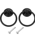 Two Pack Black Iron Cabinet Ring Pulls With Screws In A Single Hole Design For Kitchen Cabinets Wardrobes Dressers And Furniture Hardware 0.98 By 2.05 Inches Overall Size With 1.73 Inch Ring Diameter.