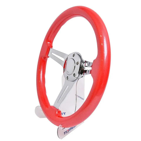 Racing Steering Wheel 13 Inch 330mm With 6 Bolt JDM Mount Red Grooved Spoke Bracket And Horn Button Durable PU Grip
