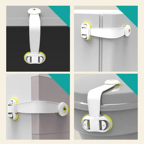 Green Safety Cabinet Locks Two Pack Easy Install ABS Material Kid Proof Latches for cabinets, drawers, and appliances.