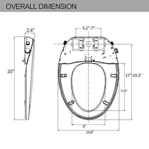 Dimensions of Non Electric Bidet Toilet Seat With Self Cleaning Retractable Nozzle For Elongated White Toilet Seats No Fuss Easy Installation And Adjustable Water Pressure CUPC Certified